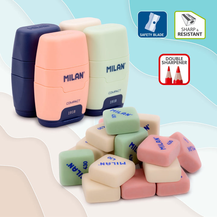 MILAN 1918 - Pack Afilaborras Compact con 2 Gomas de Recambio Incluidas. Rosa