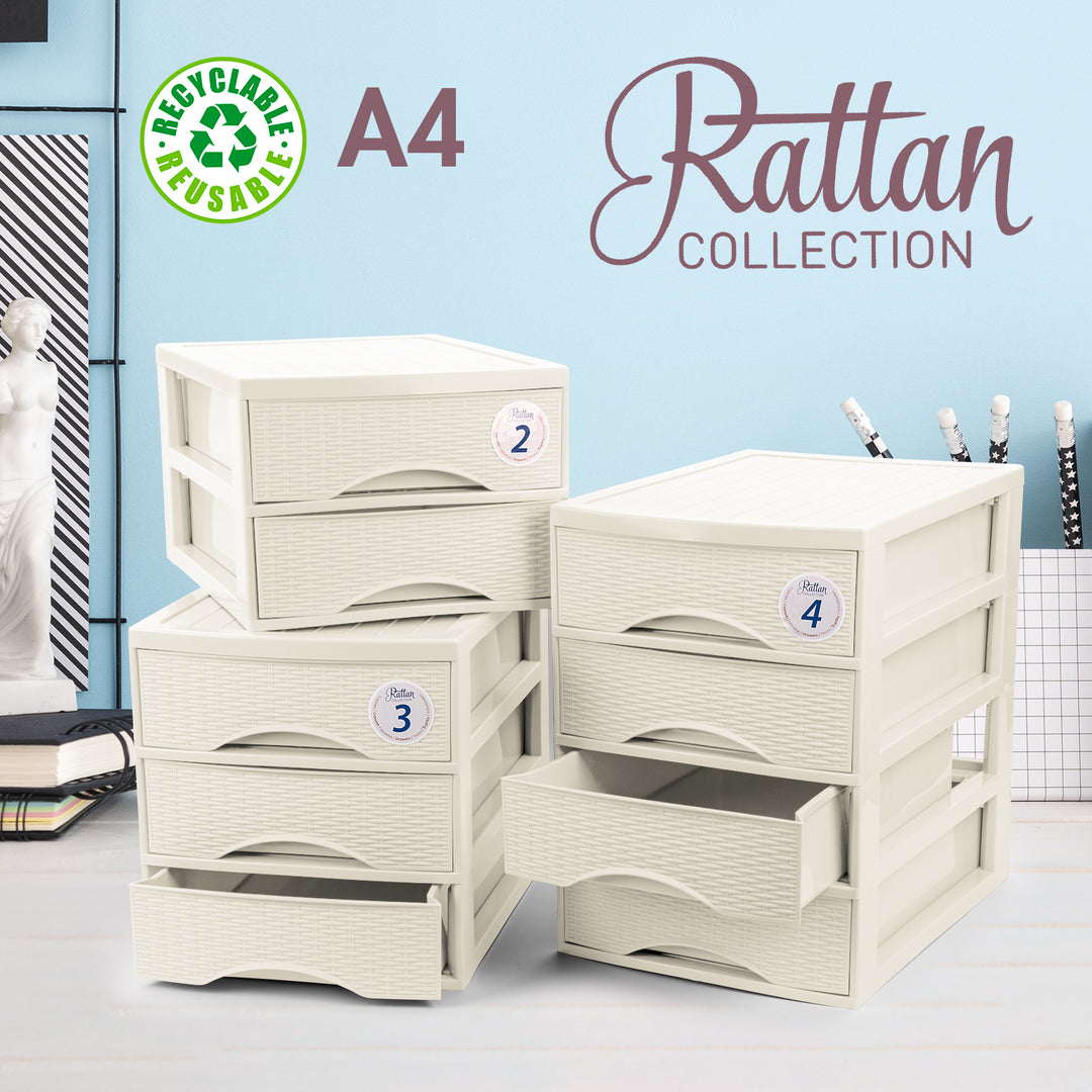 Plastic Forte Rattan - Cajonera de Sobremesa 4 Cajones en Plástico. Hueso