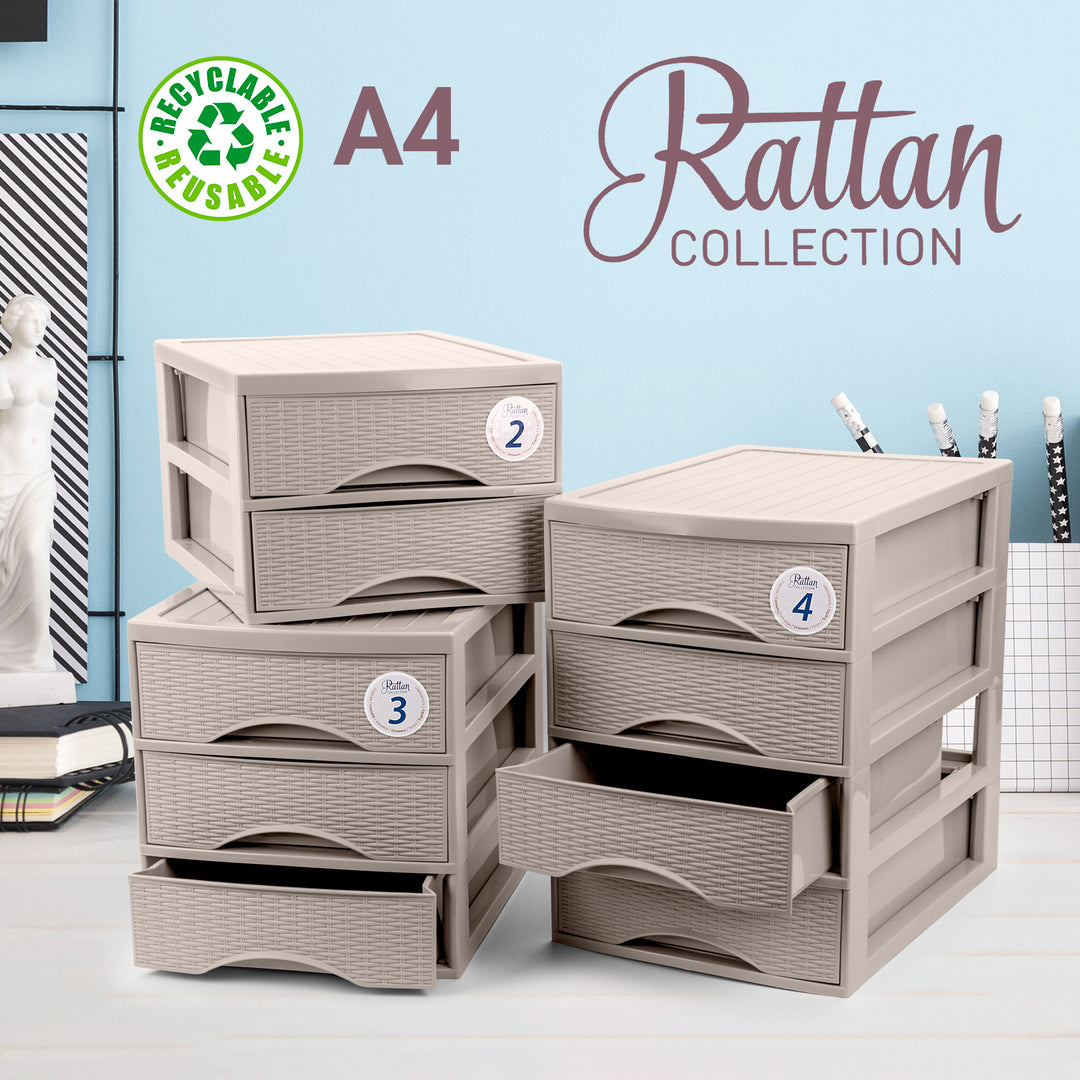 Plastic Forte Rattan - Cajonera de Sobremesa 3 Cajones en Plástico. Marrón