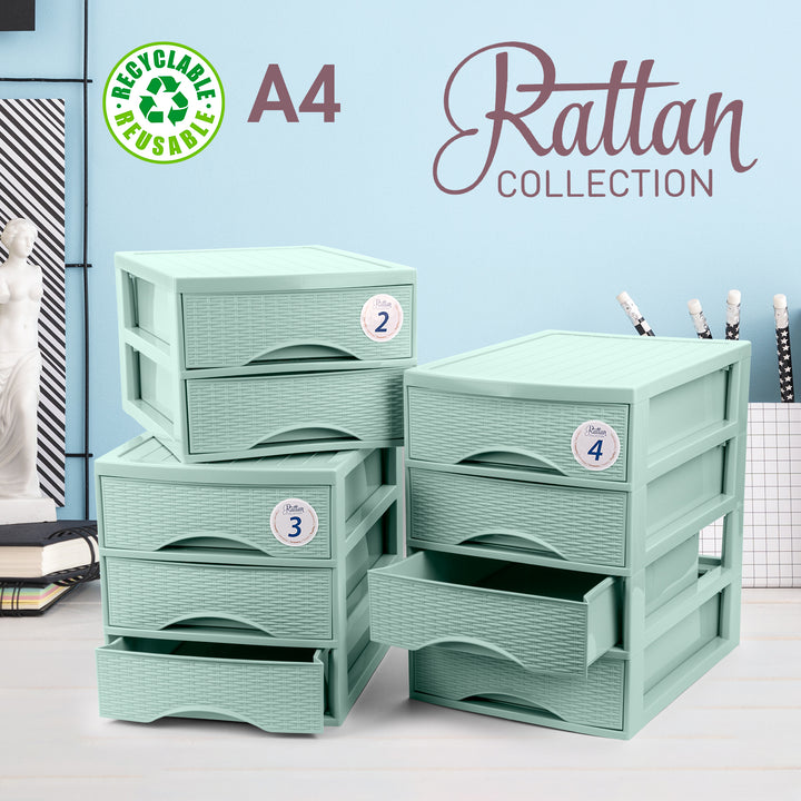 Plastic Forte Rattan - Cajonera de Sobremesa 3 Cajones en Plástico. Verde