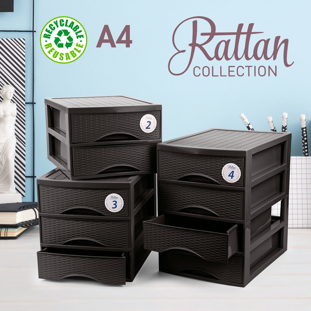 Plastic Forte Rattan - Cajonera de Sobremesa 4 Cajones en Plástico. Wengé