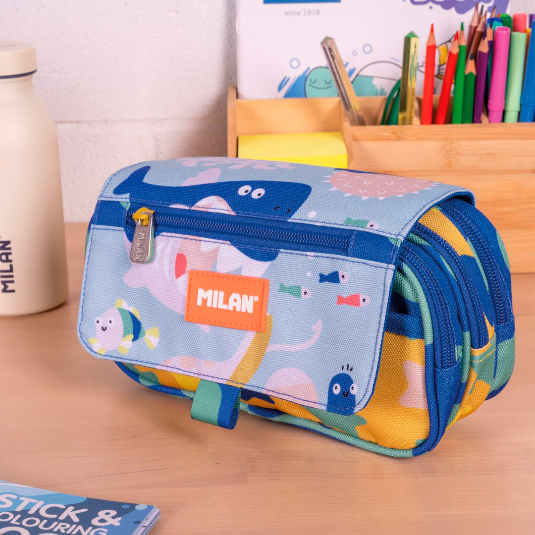 ColePack PRO Milan - Estuche Triple de 3 Cremalleras y Material Escolar Incluido. Blue Odyssey