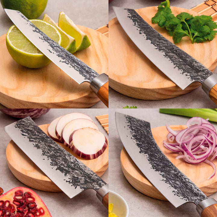 3 Claveles Takumi - Cuchillo Cocinero 20 cm de Acero Forjado con Hoja Martilleada