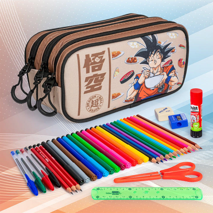 DRAGON BALL Goku Foodie - Estuche Escolar Triple Portatodo Tres Cremalleras TRICK FAN