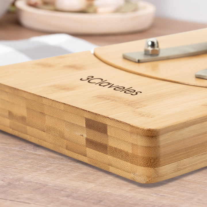 3 Claveles - Soporte Jamonero Basculante 360º en Bambú y Chasis de Acero con Cubre Jamón