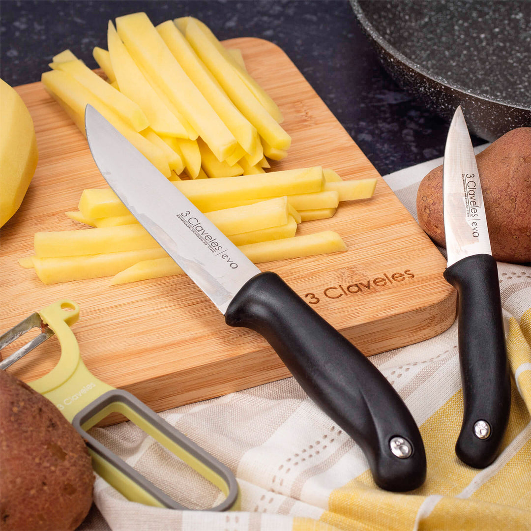 Claveles EVO - Set de 3 Cuchillos de Verduras, Cocina y Santoku en Acero Inoxidable