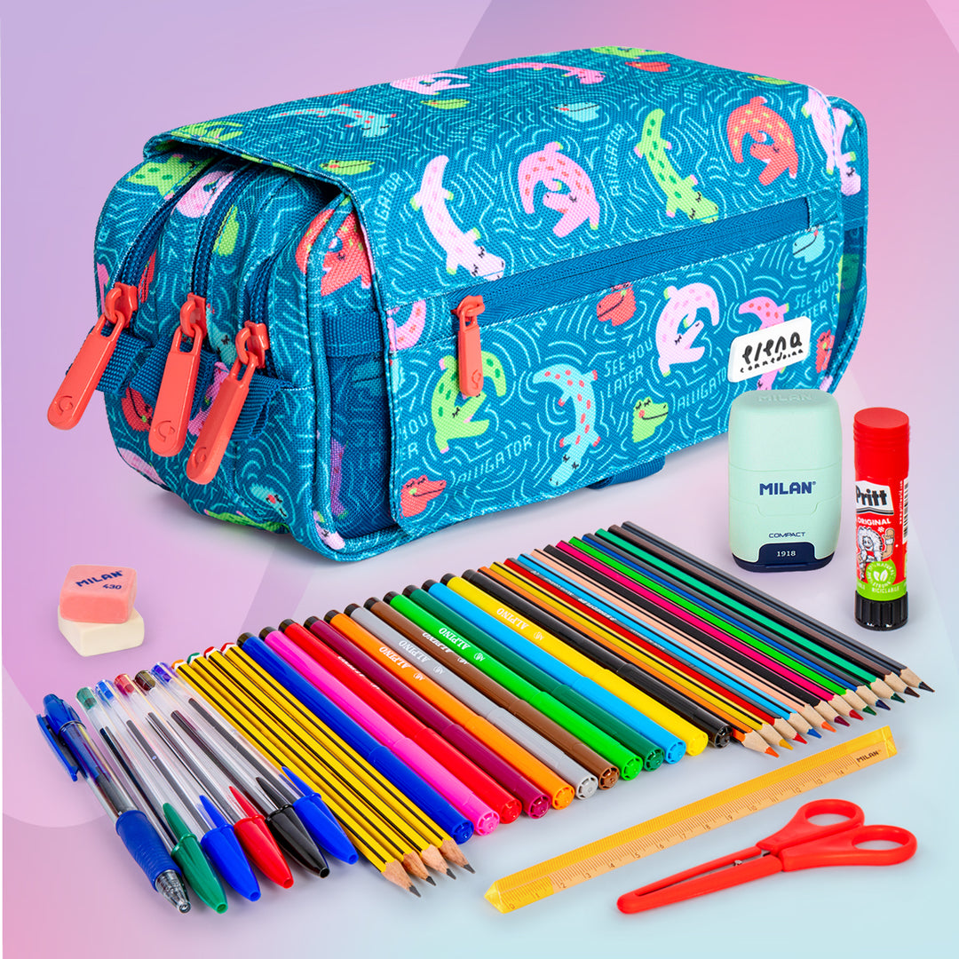 Grafoplás Design - Estuche Portatodo Triple con Solapa para Material Escolar. 