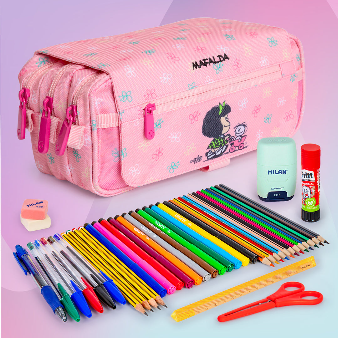 Grafoplás Design - Estuche Portatodo Triple con Solapa para Material Escolar. 