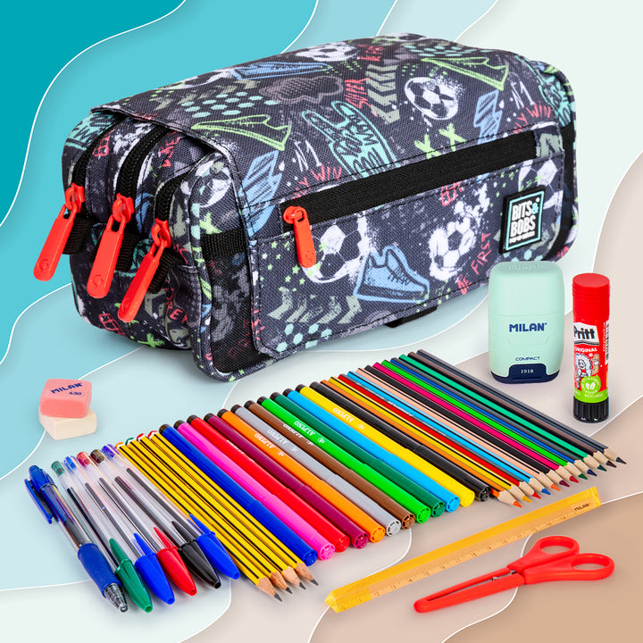 Grafoplás Design - Estuche Portatodo Triple con Solapa para Material Escolar. 