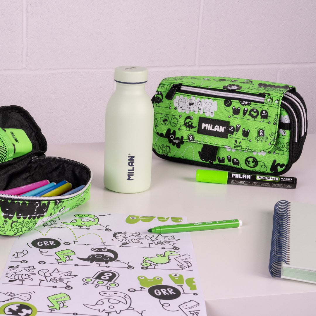 ColePack ECO Milan - Estuche Triple de 3 Cremalleras y Material Escolar Incluido. Tandem