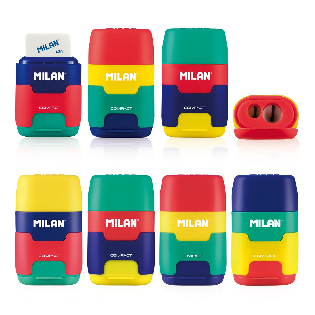 MILAN Mix - Afilaborra Compact. Combinación de Goma y Sacapuntas Doble. Multicolor