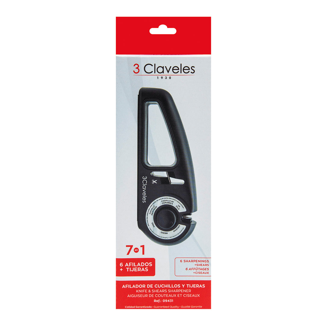 3 Claveles - Afilador Cuchillos y Tijeras de 7 Pasos Ergonómico. Diamante, Carburo y Cerámica
