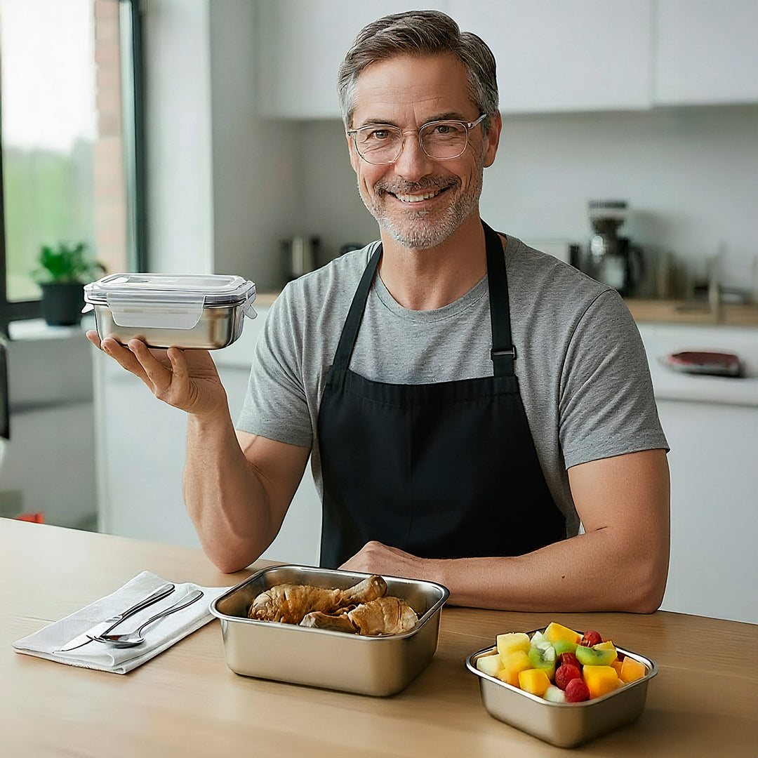IBILI Keepklin - Recipiente Cuadrado en Acero Inoxidable Apto Microondas