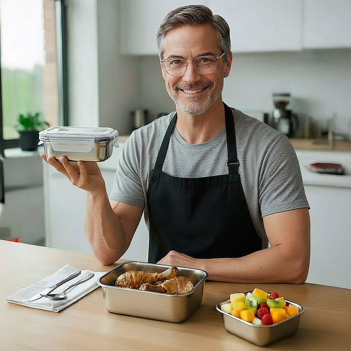 IBILI Keepklin - Recipiente Cuadrado en Acero Inoxidable Apto Microondas
