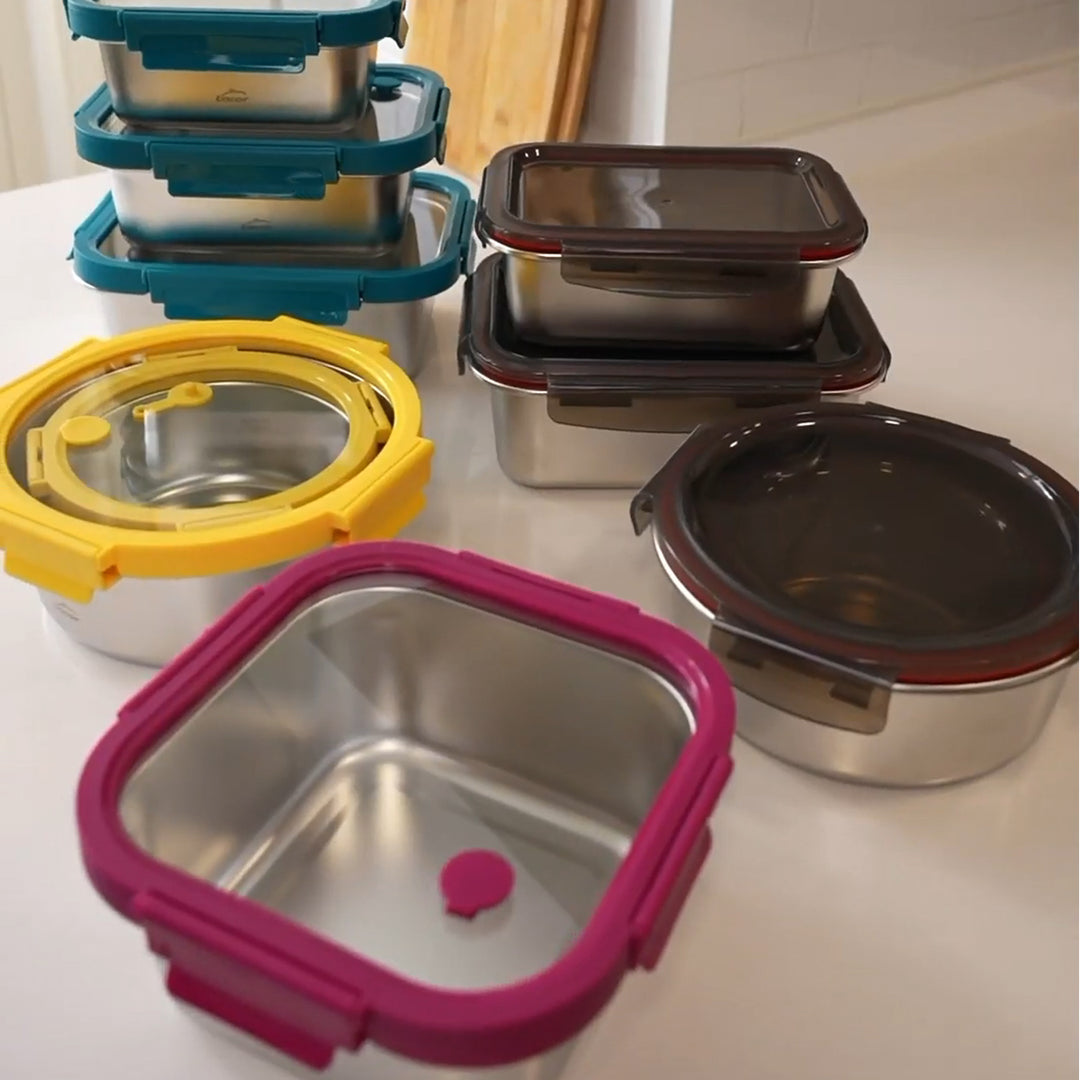 Lacor Etern - Recipiente Rectangular de Acero Inoxidable y Tapa de Cristal Apto Microondas