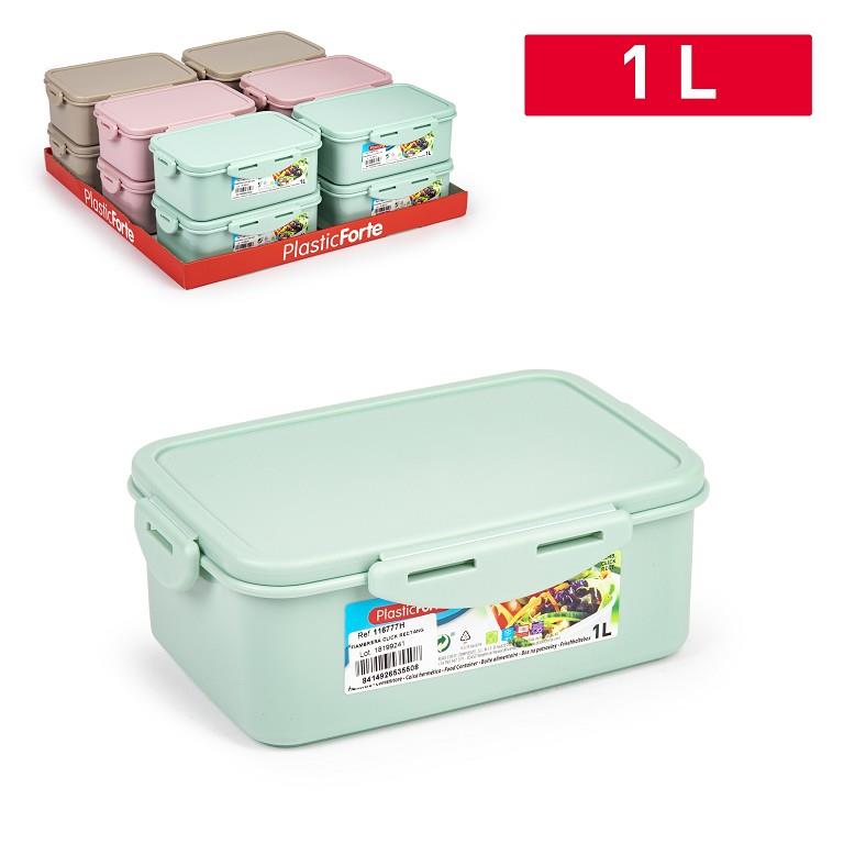 Plastic Forte Click - Juego de 2 Recipientes Rectangulares de 1L para Alimentos. Verde