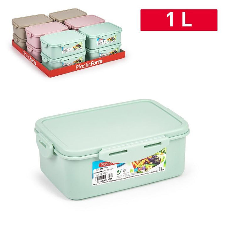  Plastic Forte Click - Juego de 2 Recipientes Rectangulares de 1L para Alimentos. Rosa