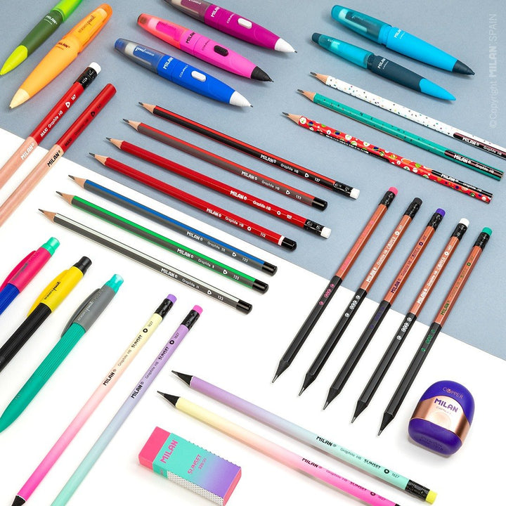 MILAN - Caja 12 Lápices de Grafito HB Hexagonales con Goma