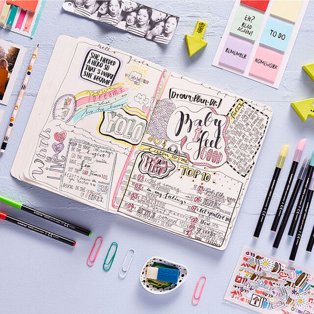 Edding 1200 - Pack de 6 Rotuladores de Fibra GOOD VIBES con Punta Redonda de 0.5 mm. Multicolor