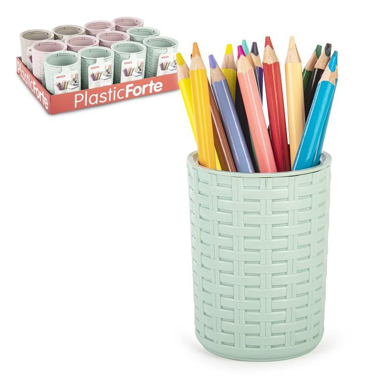 Plastic Forte Rattan - Set de 2 Portalápices Redondos para Escritorio. Verde