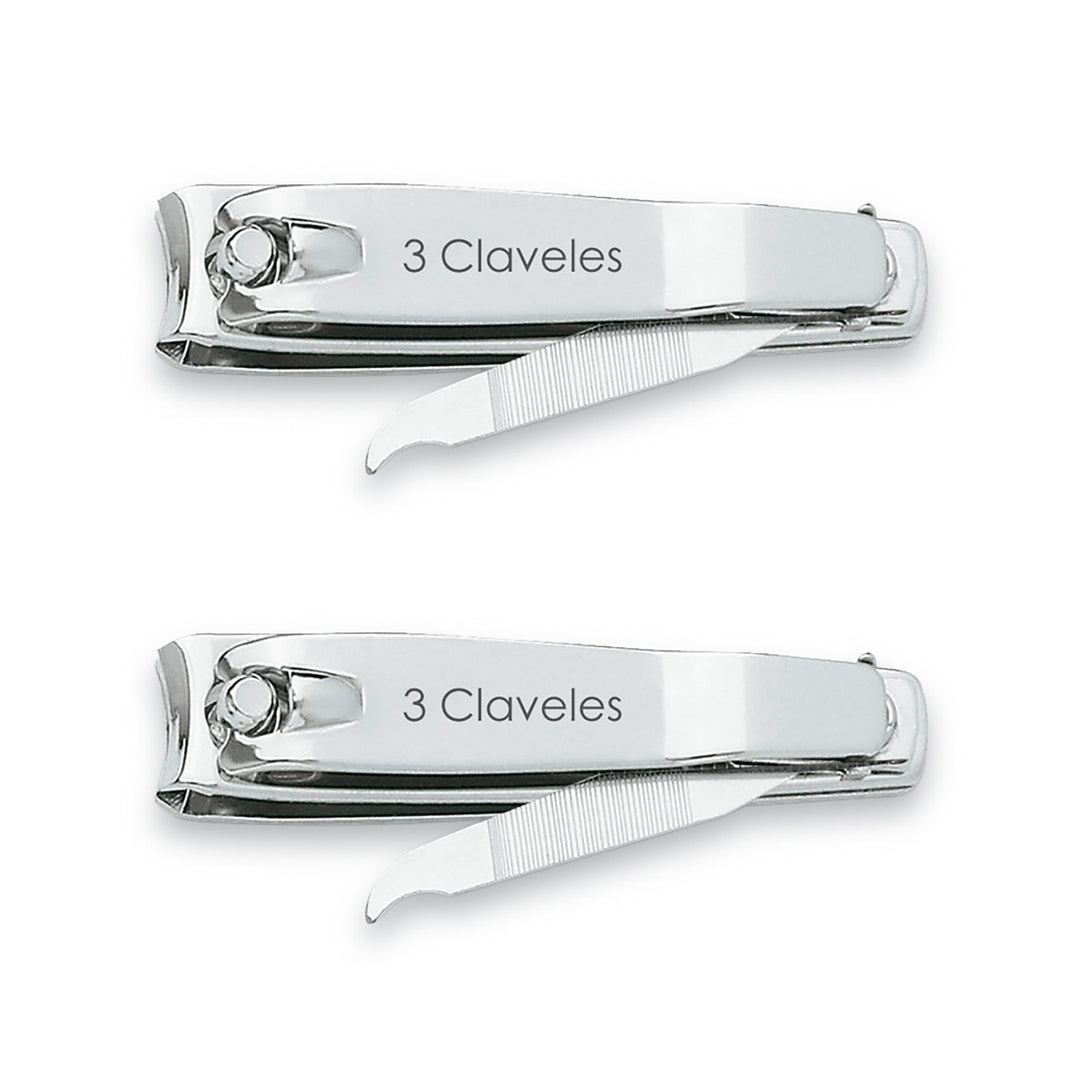 3 Claveles - Pack de 2 Cortaúñas con Lima para Manos de 6 cm en Acero al Carbono