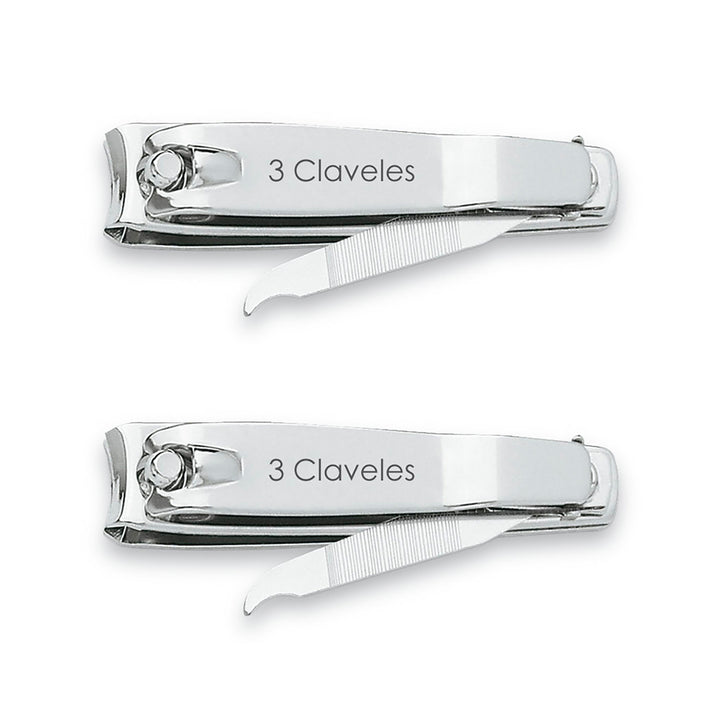 3 Claveles - Pack de 2 Cortaúñas con Lima para Manos de 6 cm en Acero al Carbono