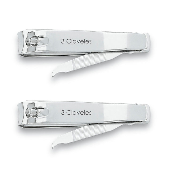 3 Claveles - Pack de 2 Cortaúñas con Lima para Pies de 8 cm en Acero al Carbono