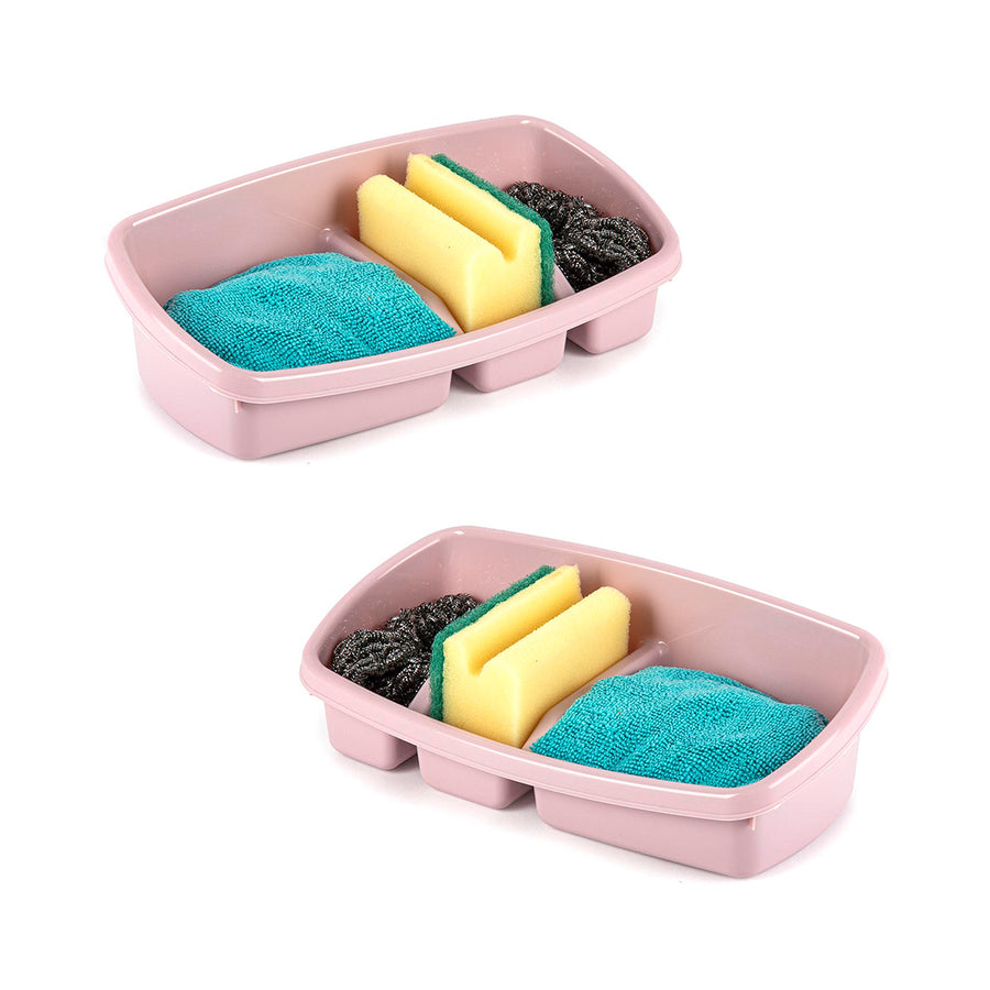 Plastic Forte - Juego de 2 Estropajeros de Cocina Simply con 3 Compartimentos. Rosa