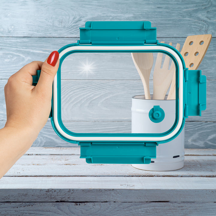 LACOR Etern - Lote de 3 Recipientes Rectangulares de 0.5L, 0.8L y 1.2L en Acero y Cristal Apto Microondas