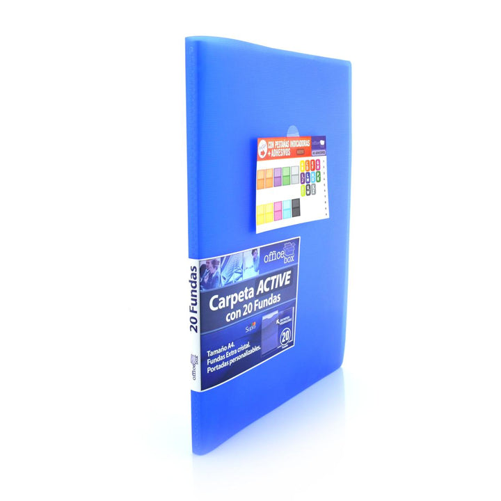 Office Box Supra - Carpeta Active de 20 Fundas A4 con Adhesivos Incluidos. Colores Surtidos