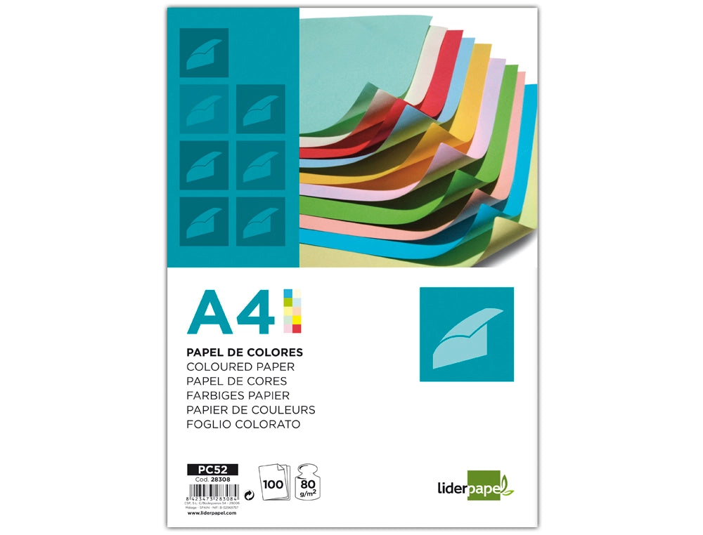 LIDERPAPEL - Papel Color A4 80g/M2 10 Colores Surtidos Paquete de 100