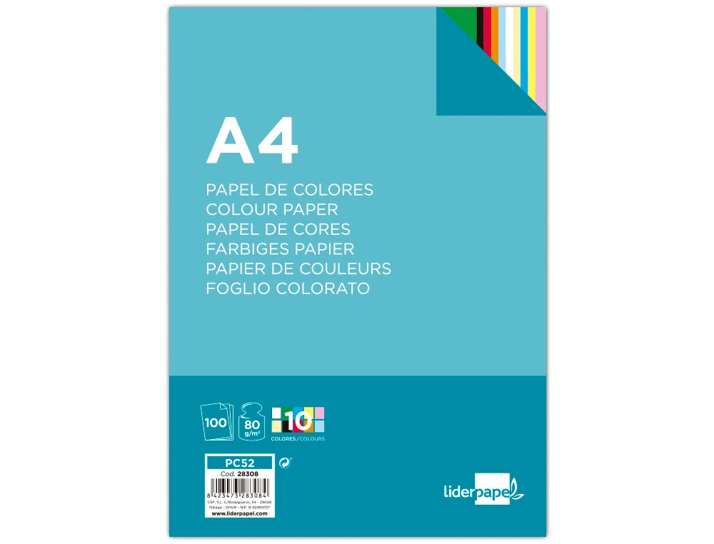 LIDERPAPEL - Papel Color A4 80g/M2 10 Colores Surtidos Paquete de 100