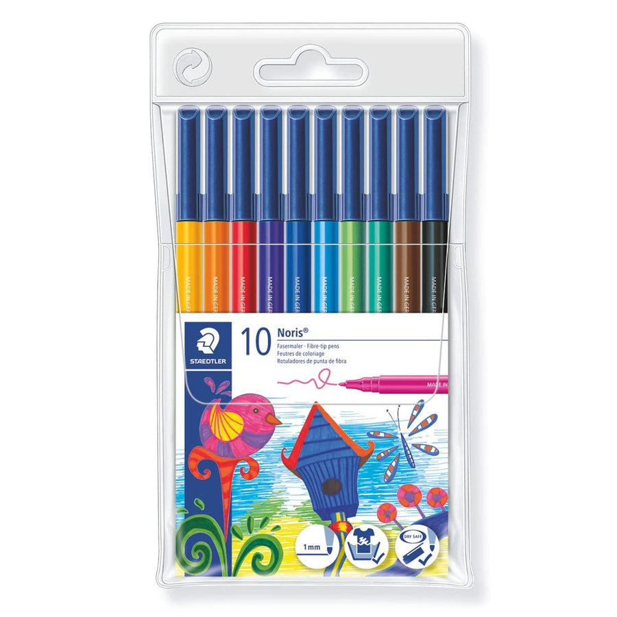 STAEDTLER Noris Club - Estuche de 10 Rotuladores de Colores Brillantes DRY SAFE