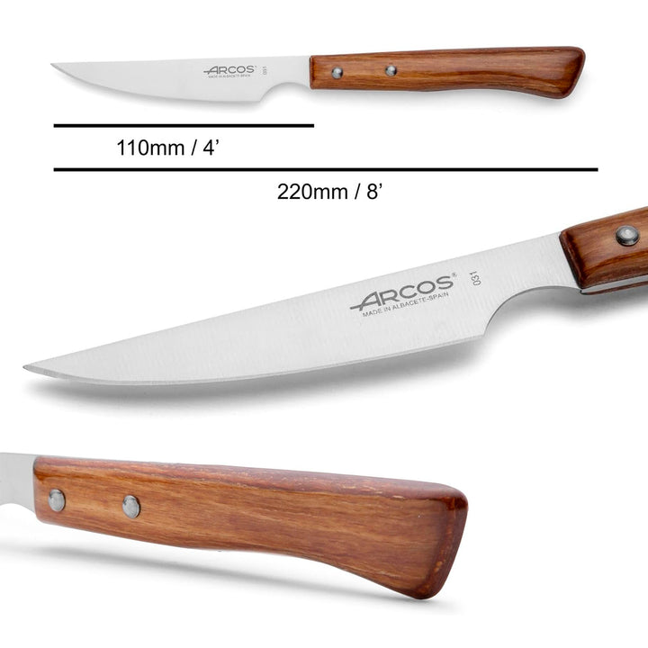 ARCOS - Set de 6 Cuchillos Chuleteros Filo Liso Nitrum con Mango en Madera de Haya