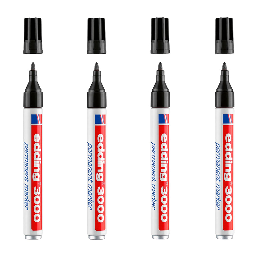 EDDING 3000 - Set de 4 Rotuladores Permanentes Punta Redonda 1.5-3 mm. Negro