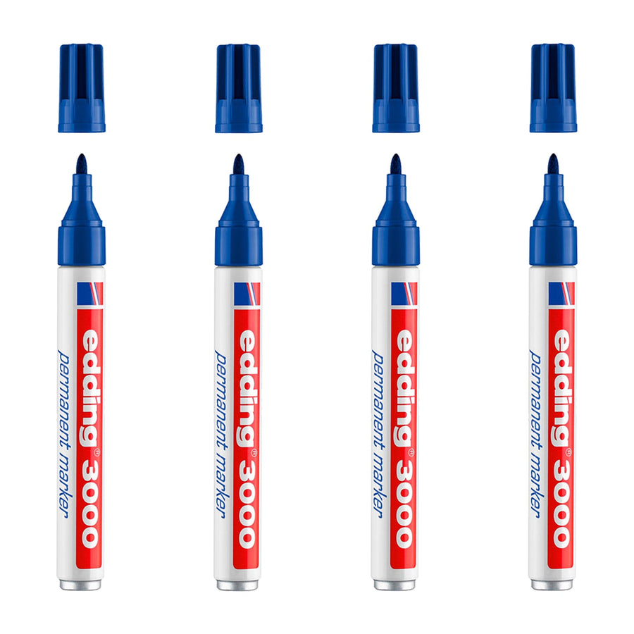 EDDING 3000 - Set de 4 Rotuladores Permanentes Punta Redonda 1.5-3 mm. Azul