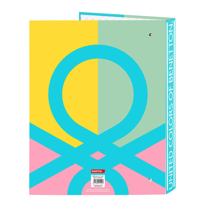 SAFTA Benetton - Carpeta de Anillas A4+ con Tapas Duras y Forradas, Modelo Color Block