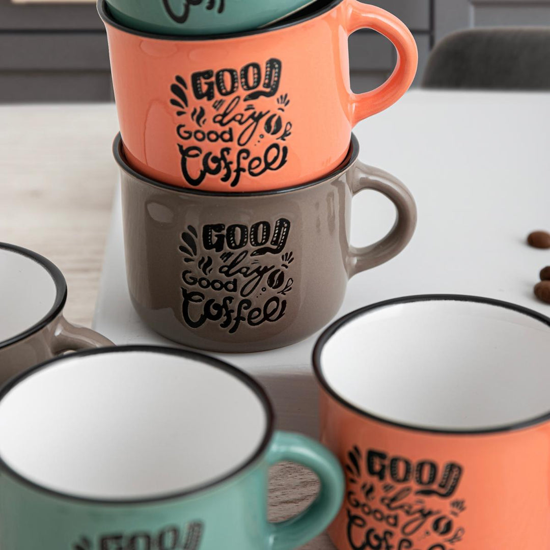 QUID Frappe Deco - Juego de 6 Tazas de Café de 8 cl en Gres Ceramico de 3 Colores