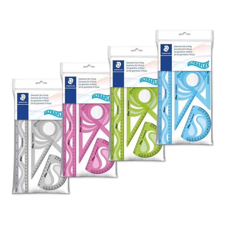 STAEDTLER 569PB4UF-S - Set de Geometría de 4 Piezas Ultraflex, Apto Zurdos y Diestros