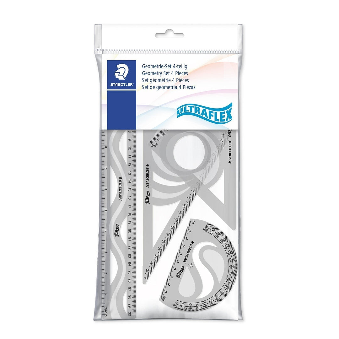 STAEDTLER 569PB4UF-S - Set de Geometría de 4 Piezas Ultraflex, Apto Zurdos y Diestros