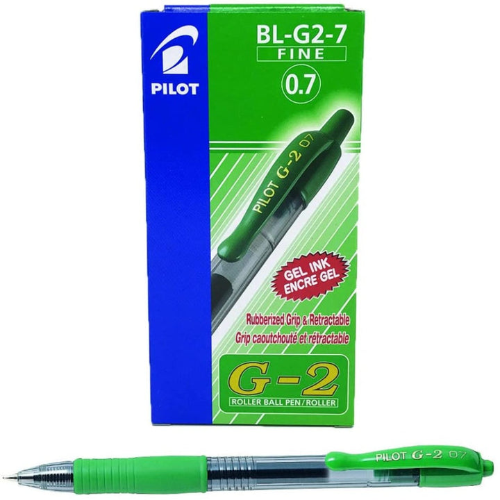 Bolígrafo Roller Ball Retráctil de Punta Fina con Grip PILOT G-2 0.7 mm, Tinta Base de Gel Verde