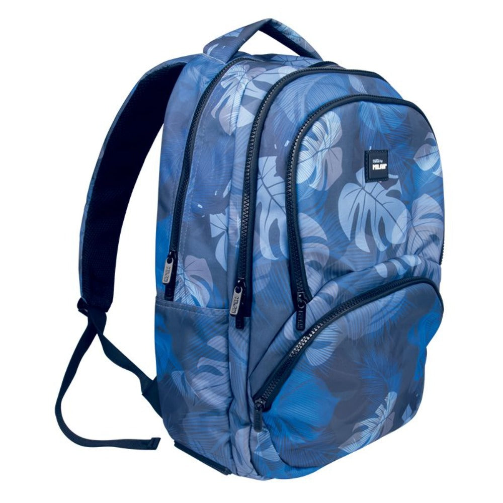 MILAN Botanic -  Mochila Escolar con Divisor para Portátil, Capacidad 25L, Azul