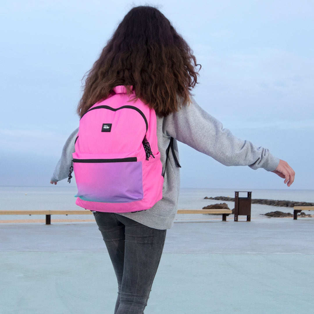 MILAN Sunset -  Mochila Escolar 2 Cremalleras con Divisor para Portátil. Capacidad 22L. Rosa