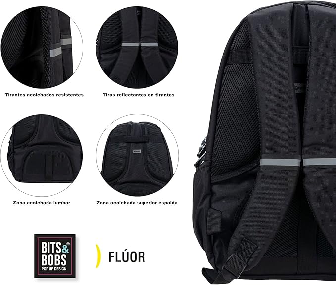 Grafoplás Fluor - Mochila Escolar 3 Cremalleras con Divisor para Portátil. Adaptable Carrito. Fucsia