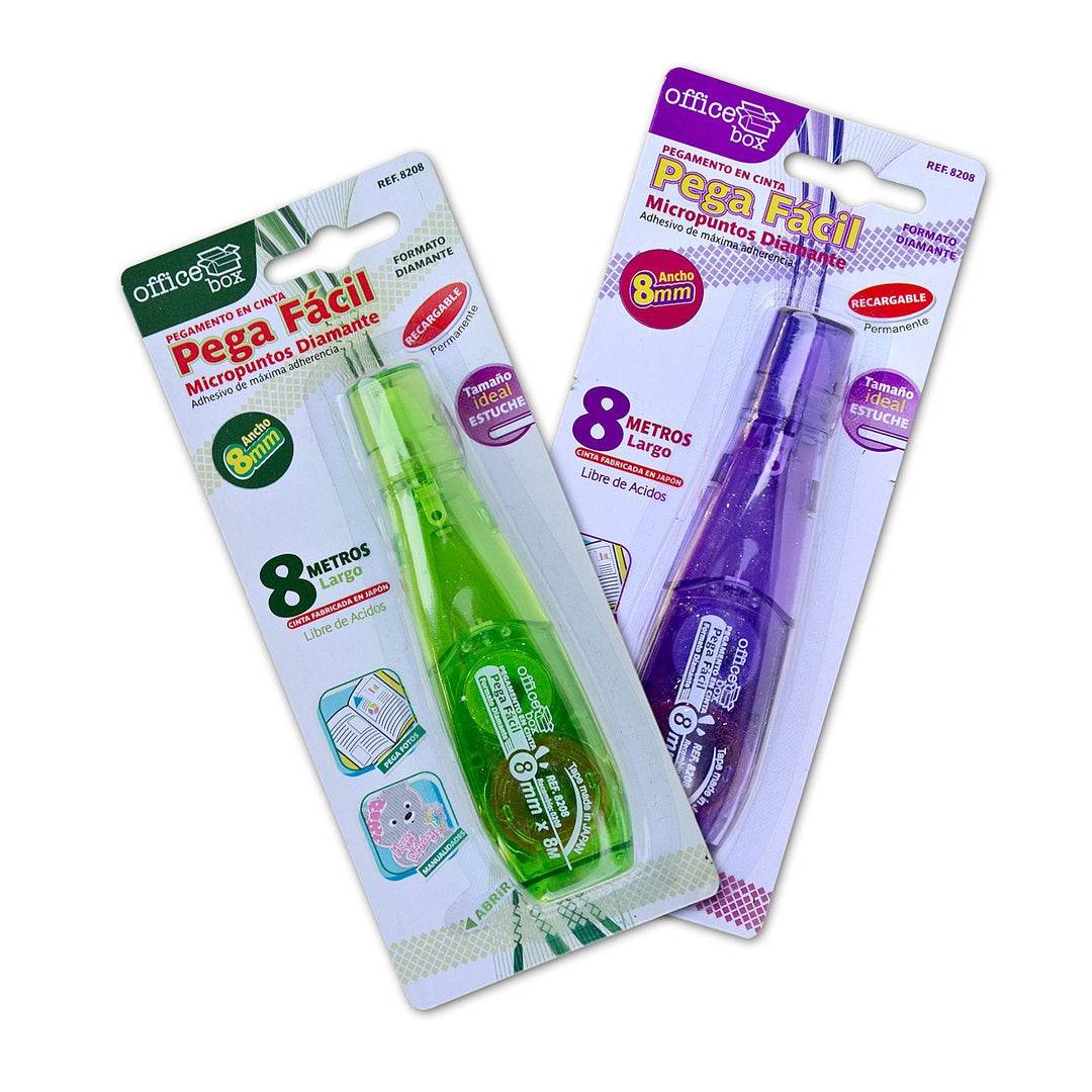Office Box - Pegamento en Cinta Recargable con Tapa Protectora, Verde