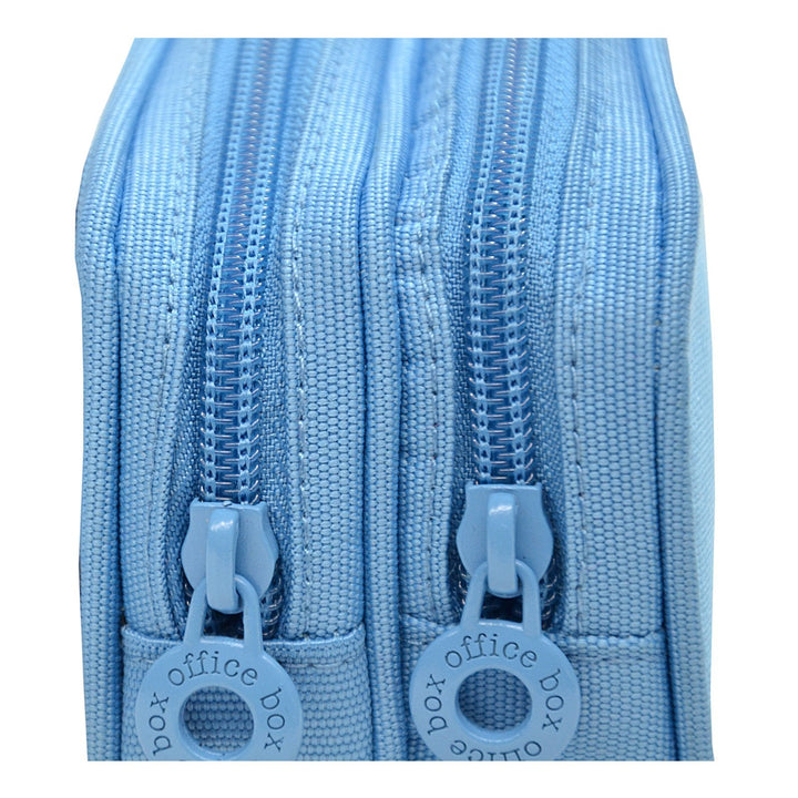 Estuche Portatodo Doble con Dos Cremalleras Azul Claro