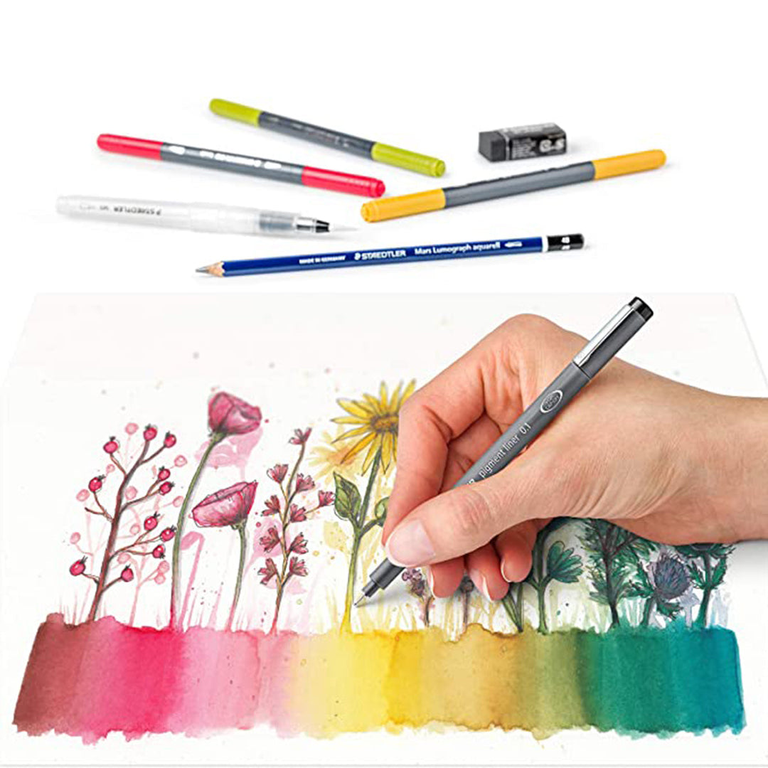 STAEDTLER Design Journey - Set Creativo de 12 Piezas Acuarelables Especial Flores