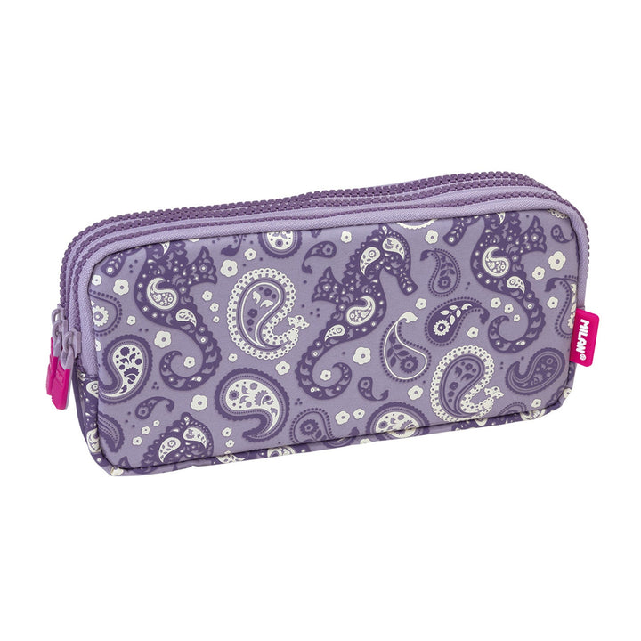 MILAN Drops - Estuche Escolar Portatodo de 3 Compartimentos. Violeta
