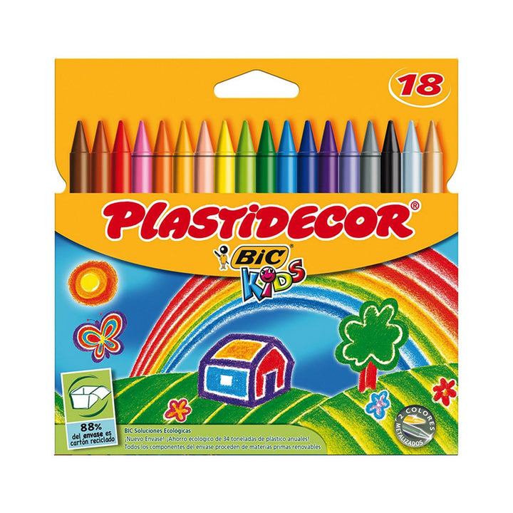 BIC 8757711 - Caja de 18 Lápices de Cera PLASTIDECOR. Seguros para Niños Norma EN71
