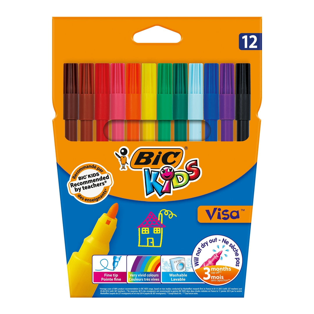 BIC 888695 - Estuche 12 Rotuladores de Colores Lavables, VISA KIDS. Seguridad EN71